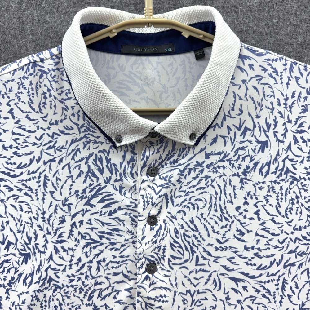 Greyson Polo Shirt Mens XXL White Blue Abstract‎ Floral Performance Golf